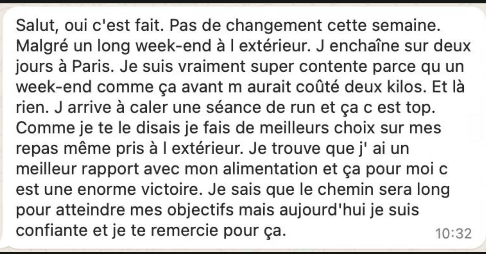 Un week-end à Paris sans reprendre : le vrai signe que la méthode est intégrée.